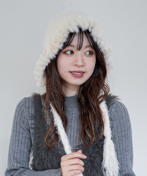 polcadot（ポルカドット） ニット帽 ニットキャップ ファーフード