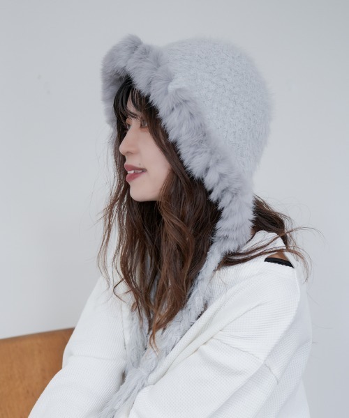 polcadot（ポルカドット） ニット帽 ニットキャップ ファーフード