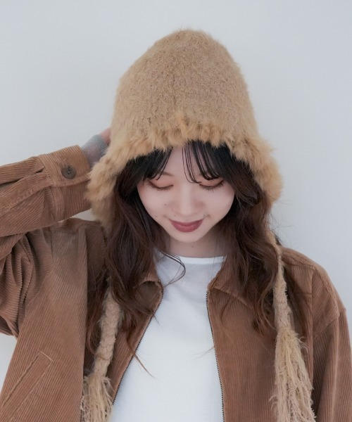 polcadot（ポルカドット） ニット帽 ニットキャップ ファーフード