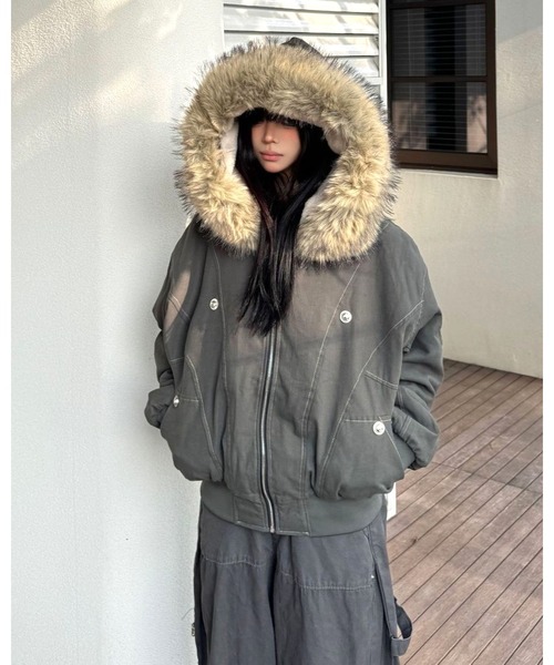 V12 ボア　ジャケット　ファー　ブルゾン inst.ALL ブルゾン アウター フェイクファー付き裏ボアブルゾン