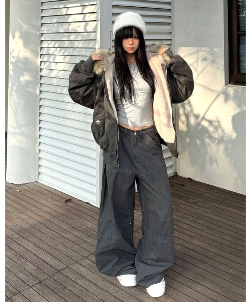 inst.ALL ブルゾン アウター 厚手 フェイクファー付き裏ボアブルゾン