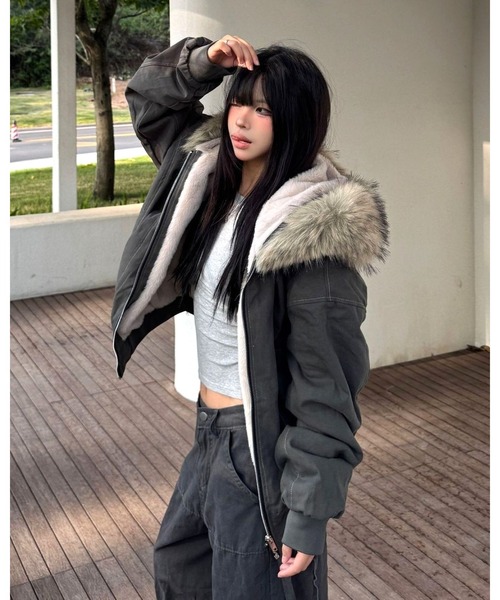 inst.ALL ブルゾン アウター フェイクファー付き裏ボアブルゾン