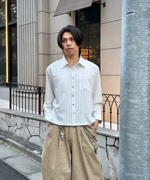 慈雨ストライプデザインシャツ FreeZone シャツ ストライプチェック編みデザインシャツ メンズ