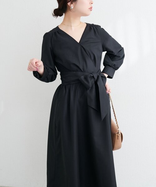 natural couture ワンピース リボン付きカシュクールワンピース