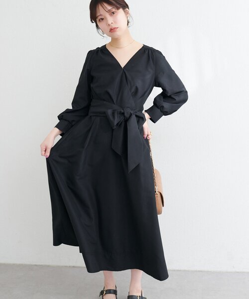 natural couture ワンピース リボン付きカシュクールワンピース