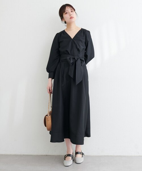 natural couture ワンピース リボン付きカシュクールワンピース
