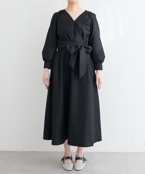 natural couture ワンピース リボン付きカシュクールワンピース