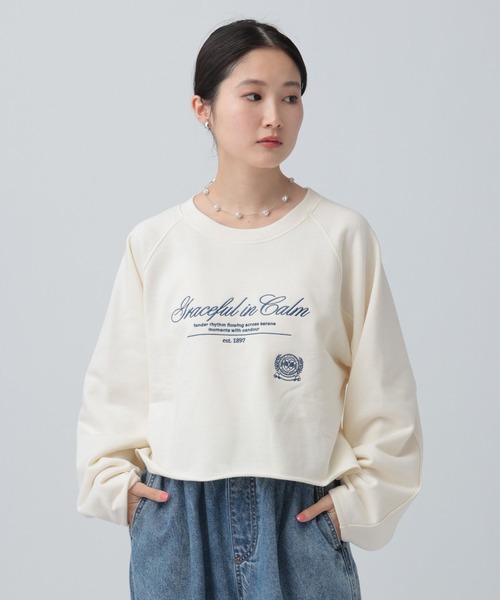 【limo】レース刺繍 トレーナーとハートバッグ2点 トレーナー スウェット HOOK -original- ハート肘パッチ刺繍スウェット