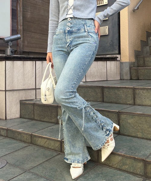 ANOTHER BRANCH OLIVE des OLIVE パンツ サイドレースUPセミフレア