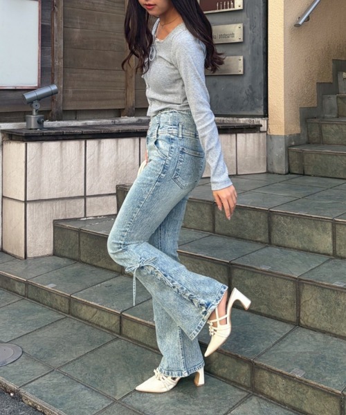 ANOTHER BRANCH OLIVE des OLIVE パンツ サイドレースUPセミフレア