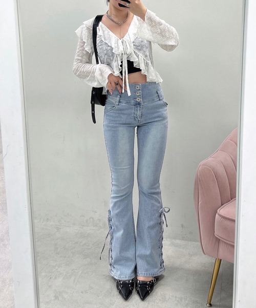 ANOTHER BRANCH OLIVE des OLIVE パンツ サイドレースUPセミフレア