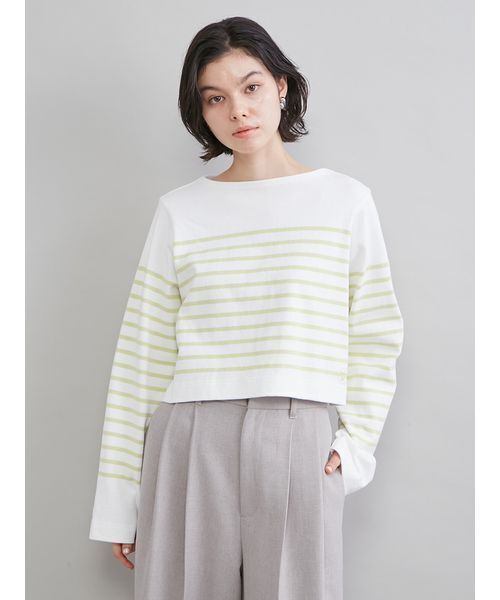 Mila Owen（ミラオーウェン） tシャツ ボートネック短丈パネルボーダー