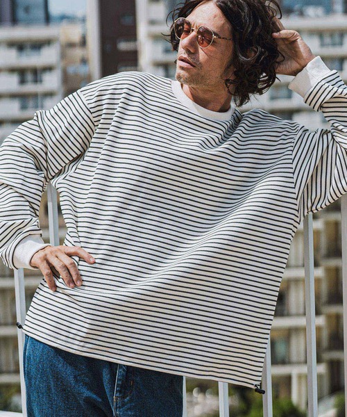 CAMBIO（カンビオ） 長袖Tシャツ L ホワイト×ブラック メンズ 