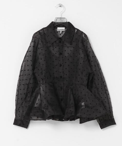 GANNI ガニー　フリルカラー　ブラック　デニムシャツ　シンミナ着用 GANNI(ガニー)｜Stretch Cotton ピーターパン カラー シャツ/ブラック