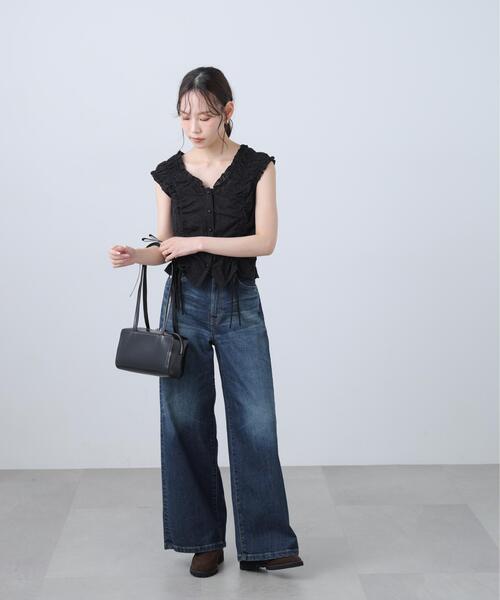 ブラウス シャツ ドロストリボンフレンチブラウス レディースの画像