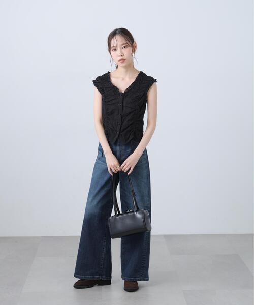 ブラウス シャツ ドロストリボンフレンチブラウス レディースの画像