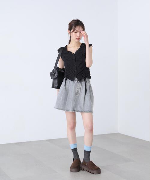 ブラウス シャツ ドロストリボンフレンチブラウス レディースの画像