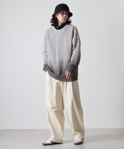 「FUNALIVE」 長袖ニット L ホワイト×ネイビー メンズ_画像9