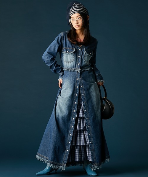 「GEVS.」 長袖ワンピース LL ブルー レディースの画像