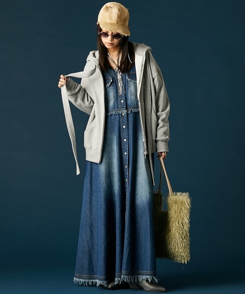「GEVS.」 長袖ワンピース LL ブルー レディースの画像