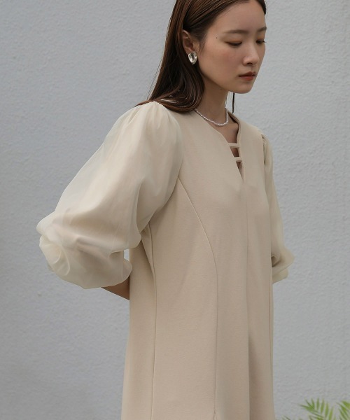 「Bab」 長袖ワンピース M グレイッシュベージュ レディース_画像3