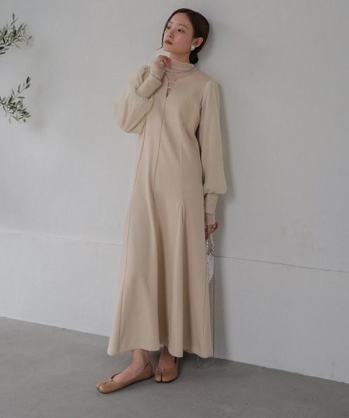 「Bab」 長袖ワンピース M グレイッシュベージュ レディース_画像8