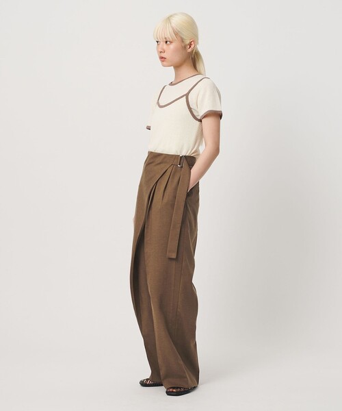 ワイドパンツ パンツ フロントラップ ベルト パンツ ウォッシャブル レディースの画像