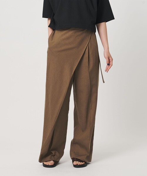 ワイドパンツ パンツ フロントラップ ベルト パンツ ウォッシャブル レディースの画像