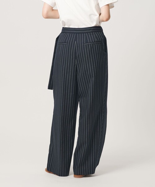 ワイドパンツ パンツ フロントラップ ベルト パンツ ウォッシャブル レディースの画像