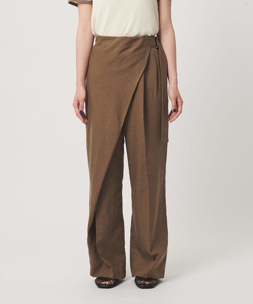ワイドパンツ パンツ フロントラップ ベルト パンツ ウォッシャブル レディースの画像