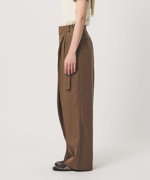 ワイドパンツ パンツ フロントラップ ベルト パンツ ウォッシャブル レディースの画像