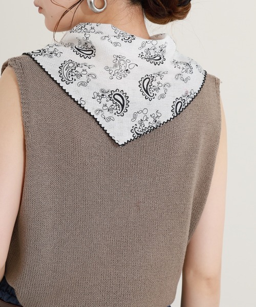 Crossi ストール マフラー ペイズリー柄スカラップ刺繍ナロースカーフ