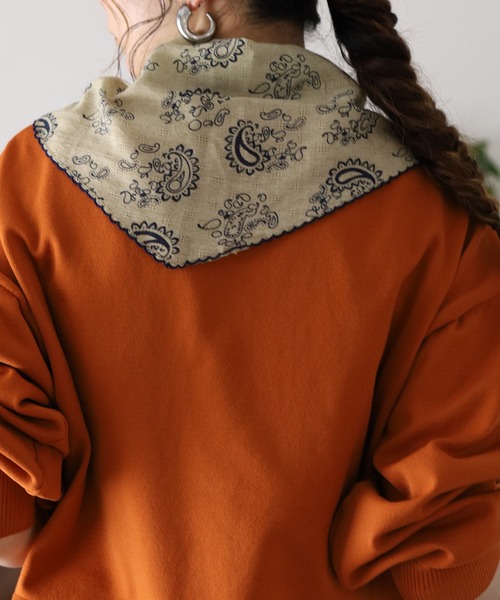 Crossi ストール マフラー ペイズリー柄スカラップ刺繍ナロースカーフ
