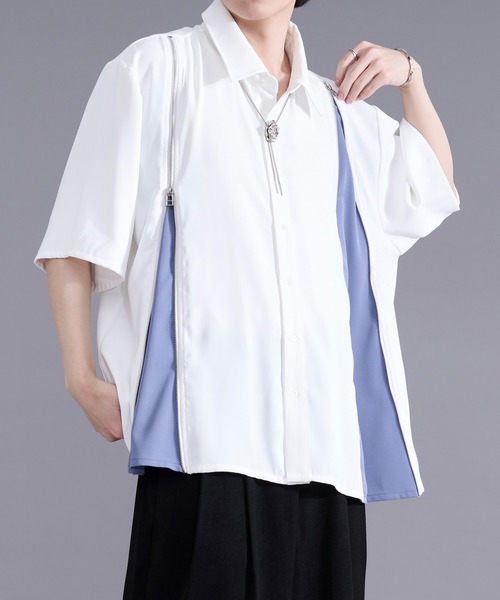 Ellno Loset（エルノロゼット） シャツ 半袖 2wayラインジップデザイン