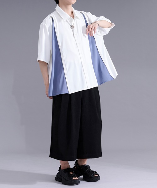 Ellno Loset（エルノロゼット） シャツ 半袖 2wayラインジップデザイン