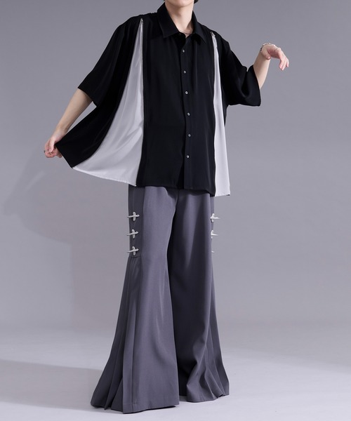 Ellno Loset（エルノロゼット） シャツ 半袖 2wayラインジップデザイン