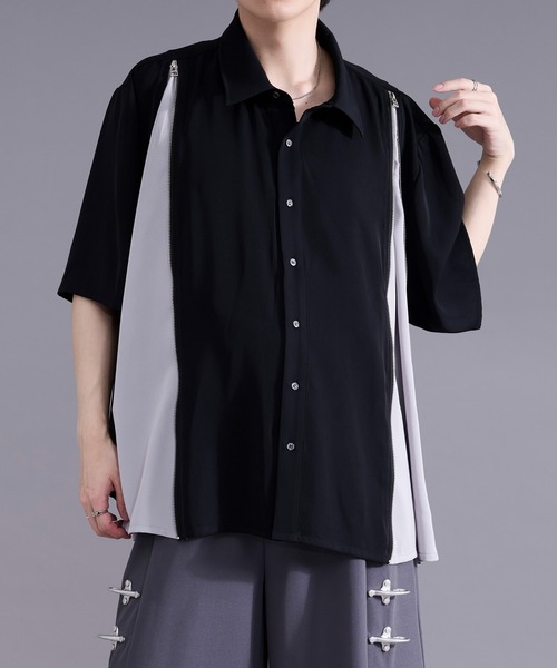 Ellno Loset（エルノロゼット） シャツ 半袖 2wayラインジップデザイン