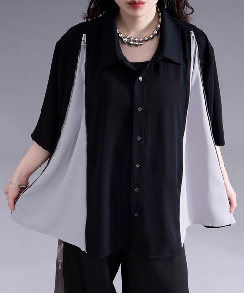 Ellno Loset（エルノロゼット） シャツ 半袖 2wayラインジップデザイン