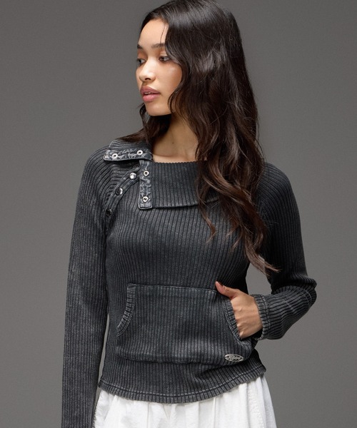tシャツ DEFORMED NECK FADED RIB TOP レディース