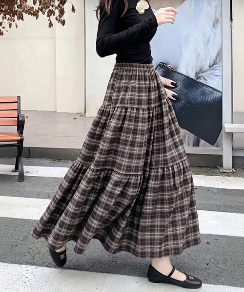 SpRay（スプレイ） ロング スカート チェックティアードロングスカート