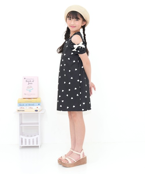 Bee des Bee ワンピース 袖フリル×リボン肩あき半袖ワンピ キッズ 子供