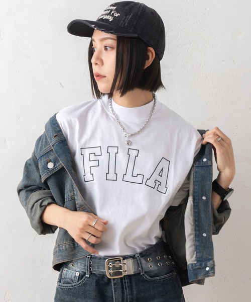 新品フィラロゴシャツ　Ｌ FILA tシャツ フィラ ブランド ロゴ ラバープリント モック
