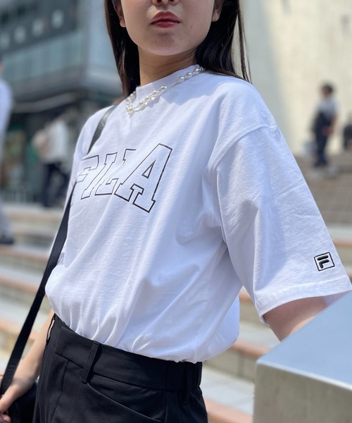 FILA tシャツ フィラ ブランド ロゴ ラバープリント モック