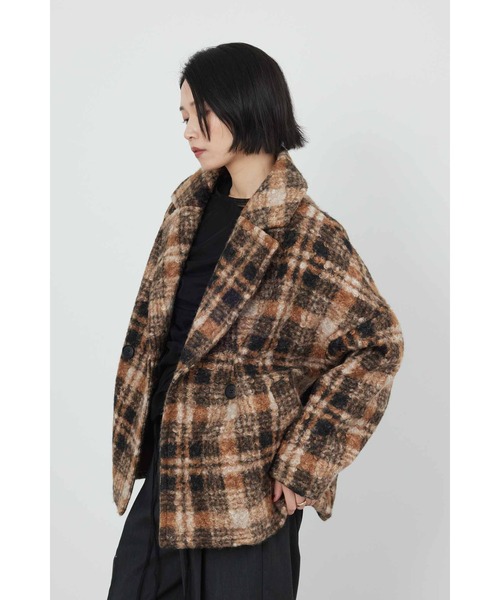 Limue ピーコート pコート チェック柄コート レディース : ZOZOTOWN