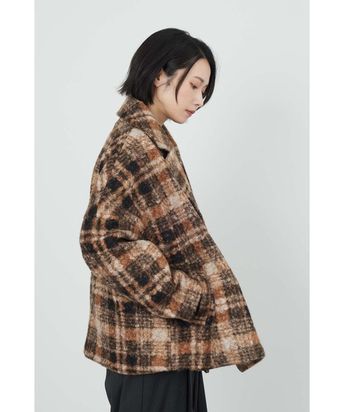 Limue ピーコート pコート チェック柄コート レディース : ZOZOTOWN