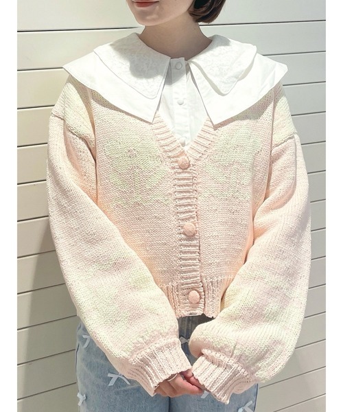 merry jenny カーディガン flowerジャガードVネックカーディガン