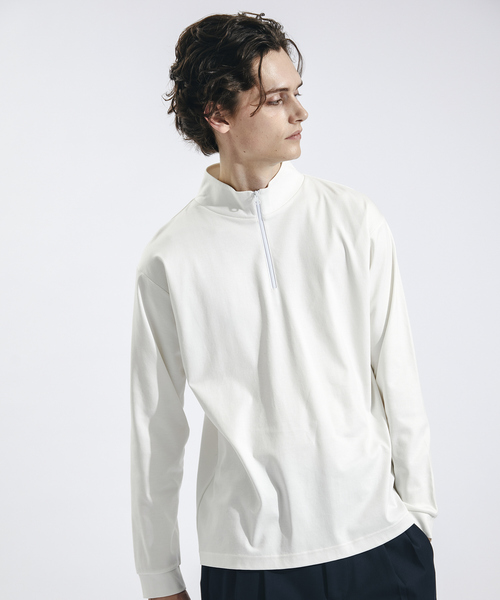 ABAHOUSE tシャツ 「ハーフジップ」スムース ポンチ ロンT