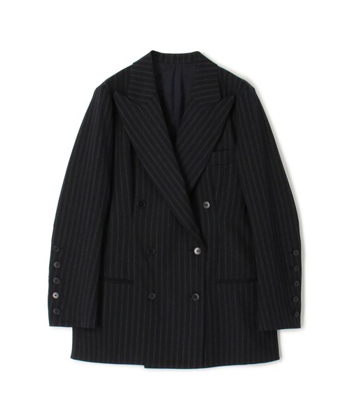 ダウンコート ダウンジャケット ストライプギャバ ダブルテーラードジャケット レディース