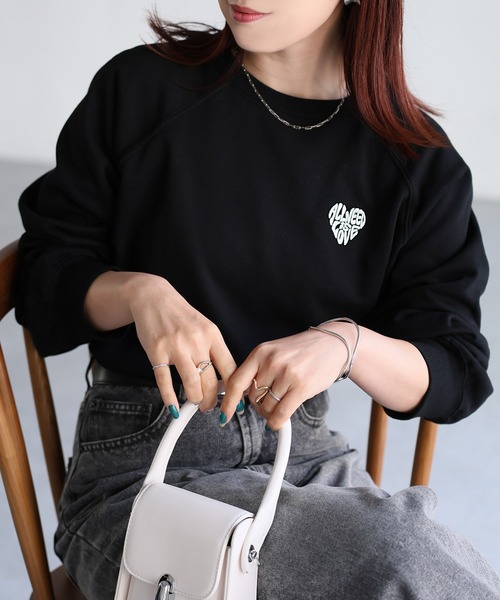 Riberry トレーナー スウェット ハートロゴラメ刺繍ラグラン