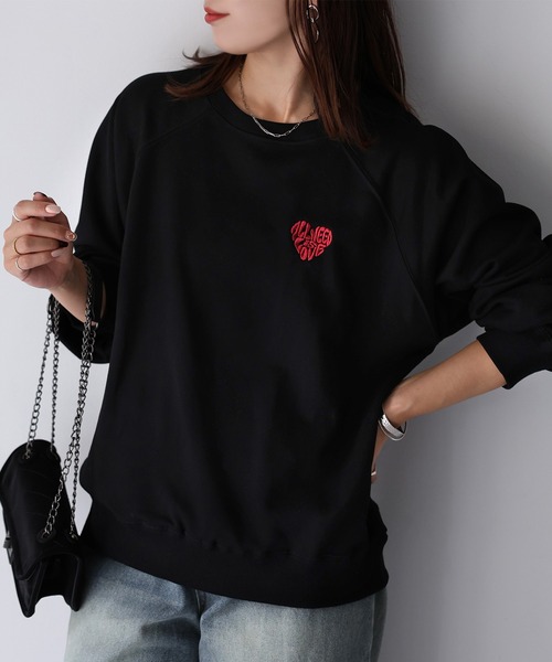 【極美品】DIESEL レディース ハートロゴ トレーナー M 黒 Riberry（リベリー） トレーナー スウェット ハートロゴラメ刺繍